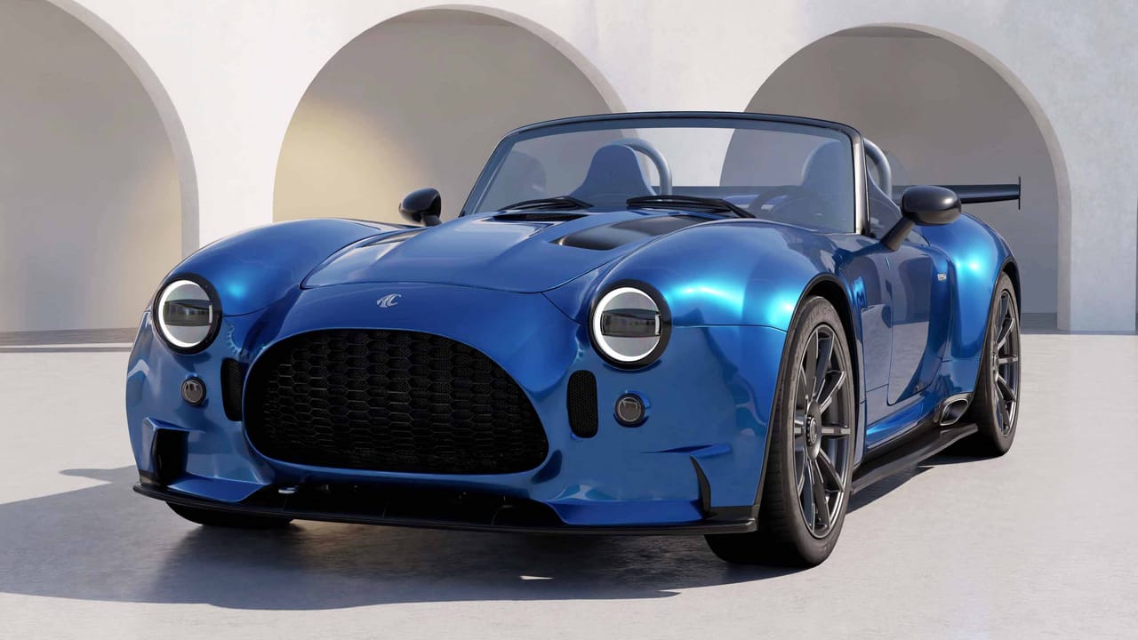 AC Cobra GT SuperSport rear view showcasing the massive wing