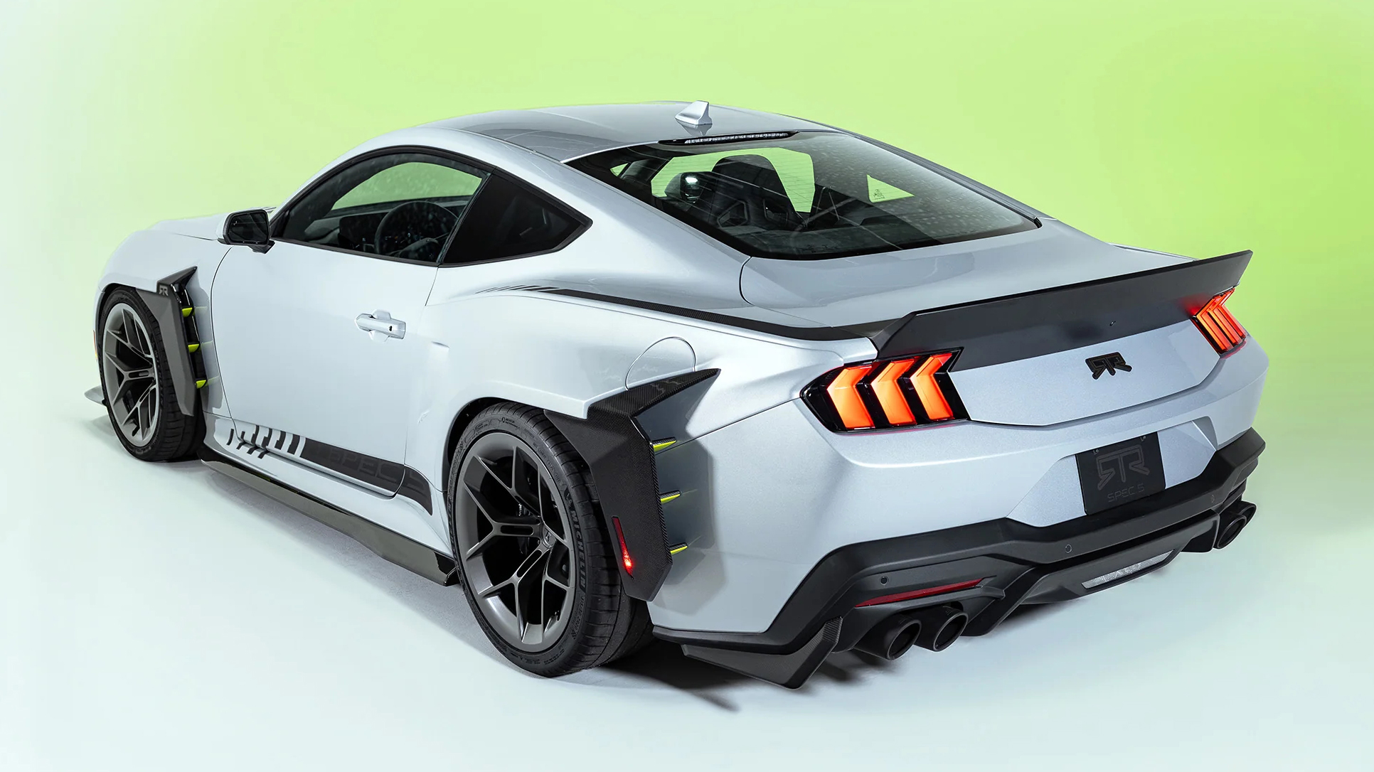 Rear view of the RTR Spec 5 Mustang, showcasing its aggressive rear diffuser and signature RTR styling elements.