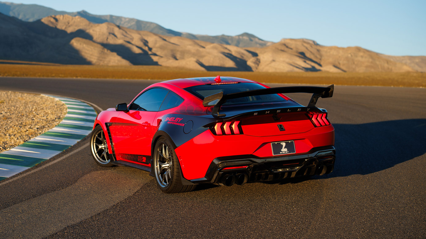 The Shelby Super Snake-R features a striking widebody design with carbon fiber accents.