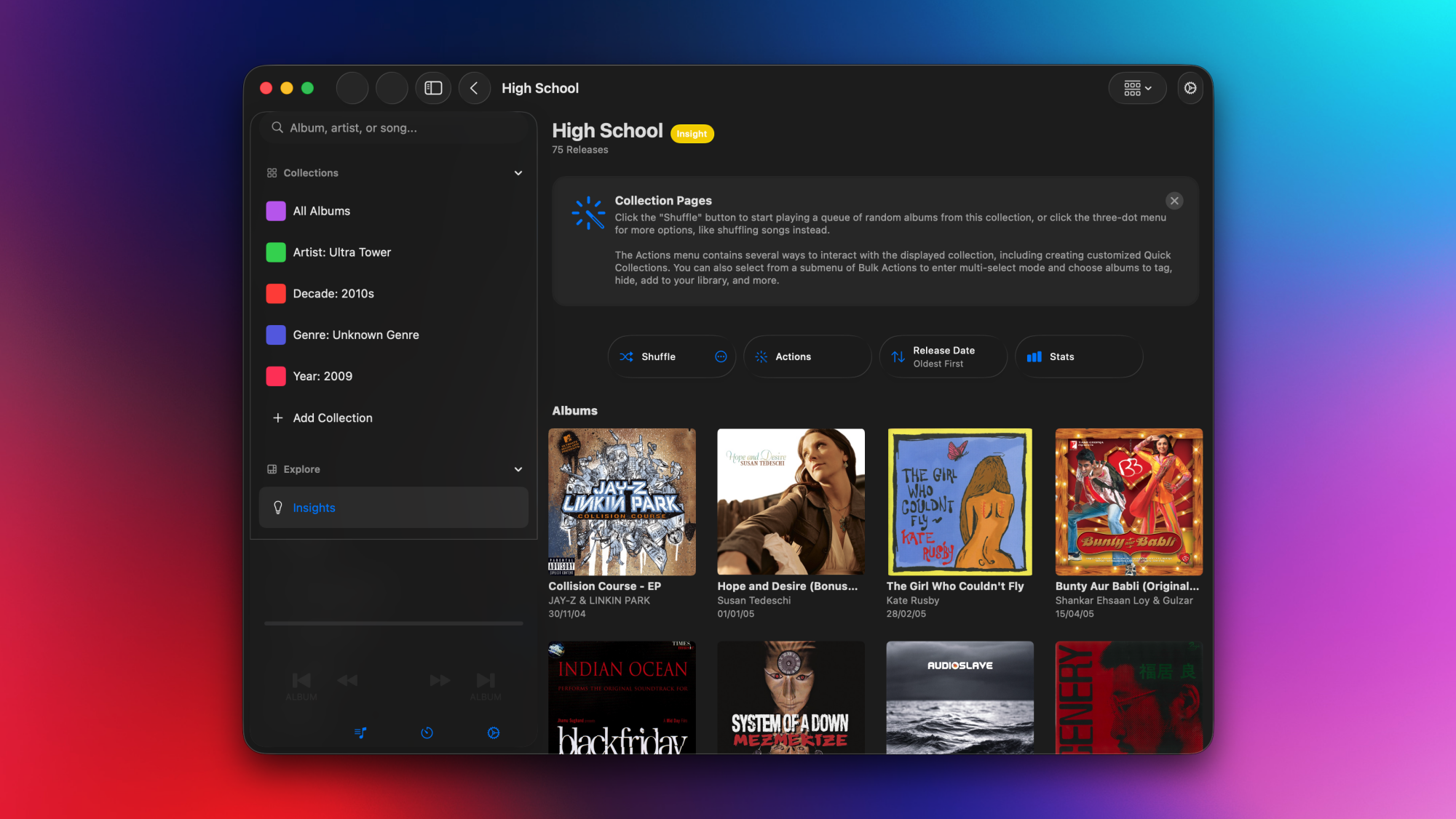 Screenshot showcasing the queuing feature in the Albums app