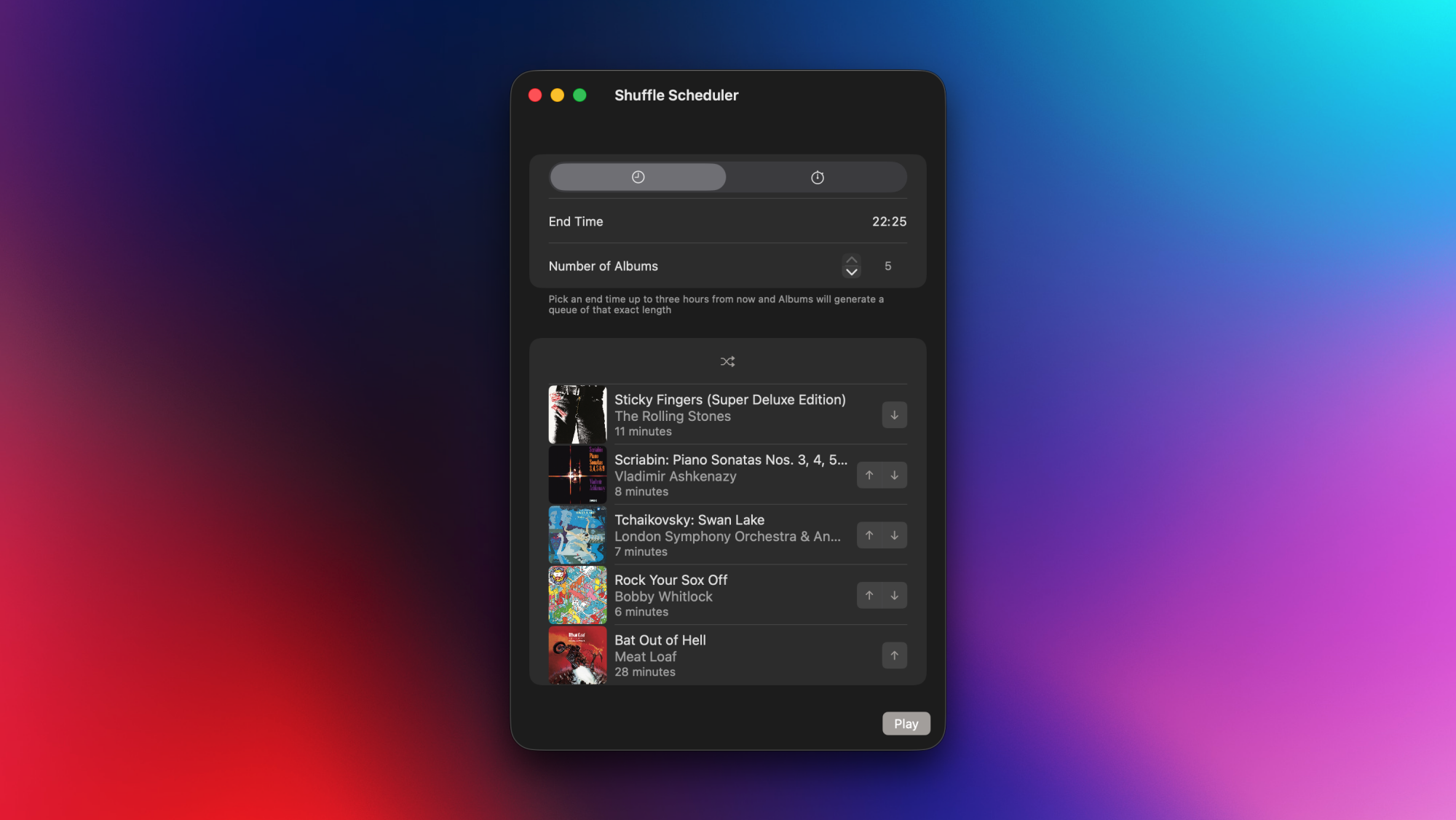 Screenshot of the Albums app showing listening statistics