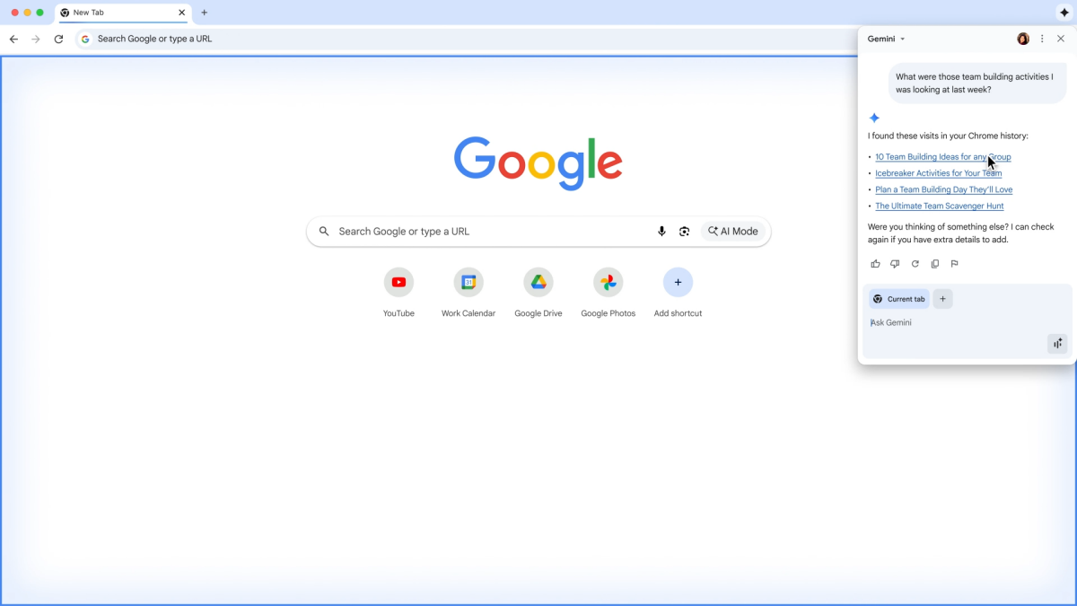 Gemini button in Chrome browser