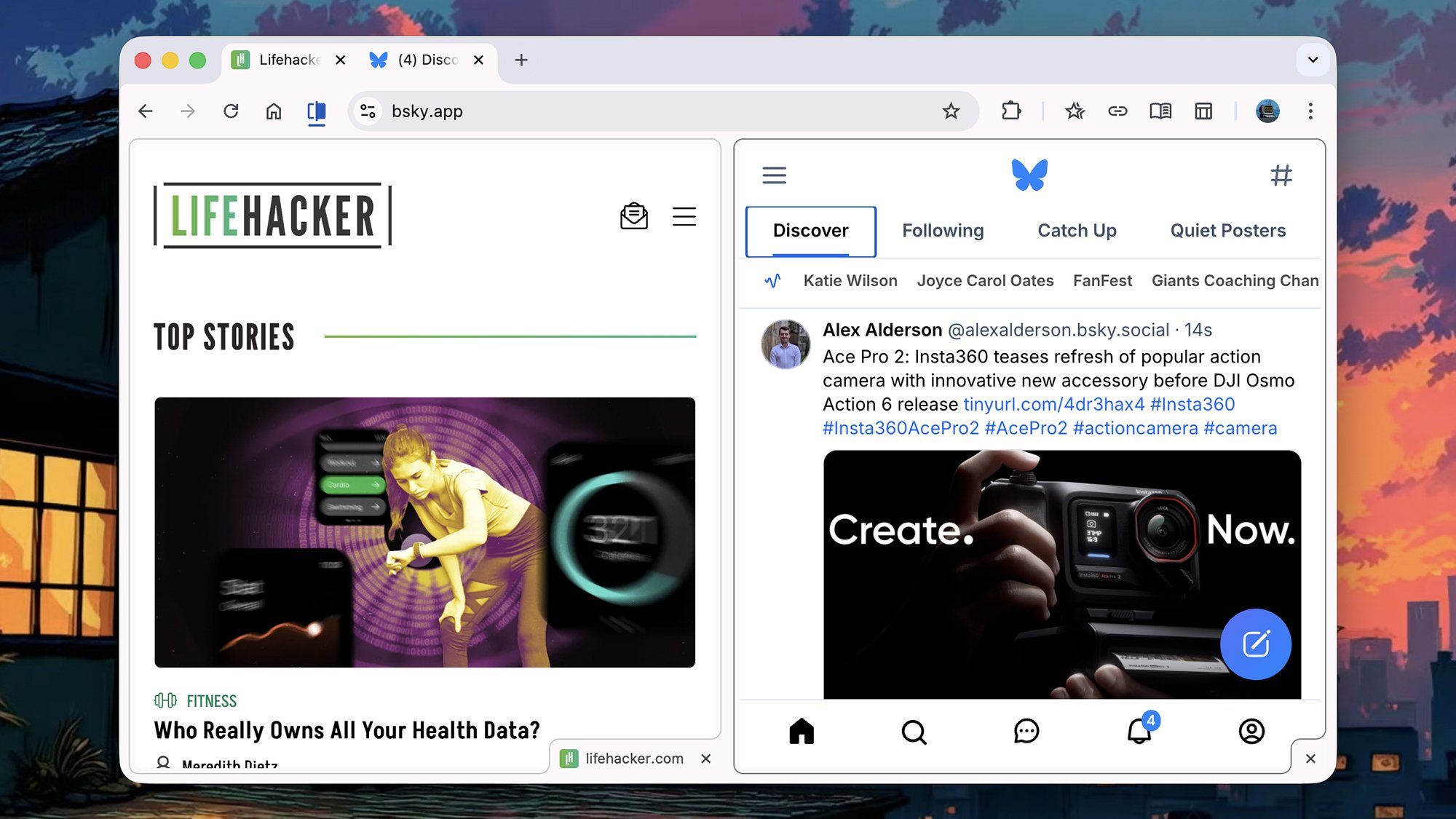 Demonstration of dragging a tab to create a Chrome Split View