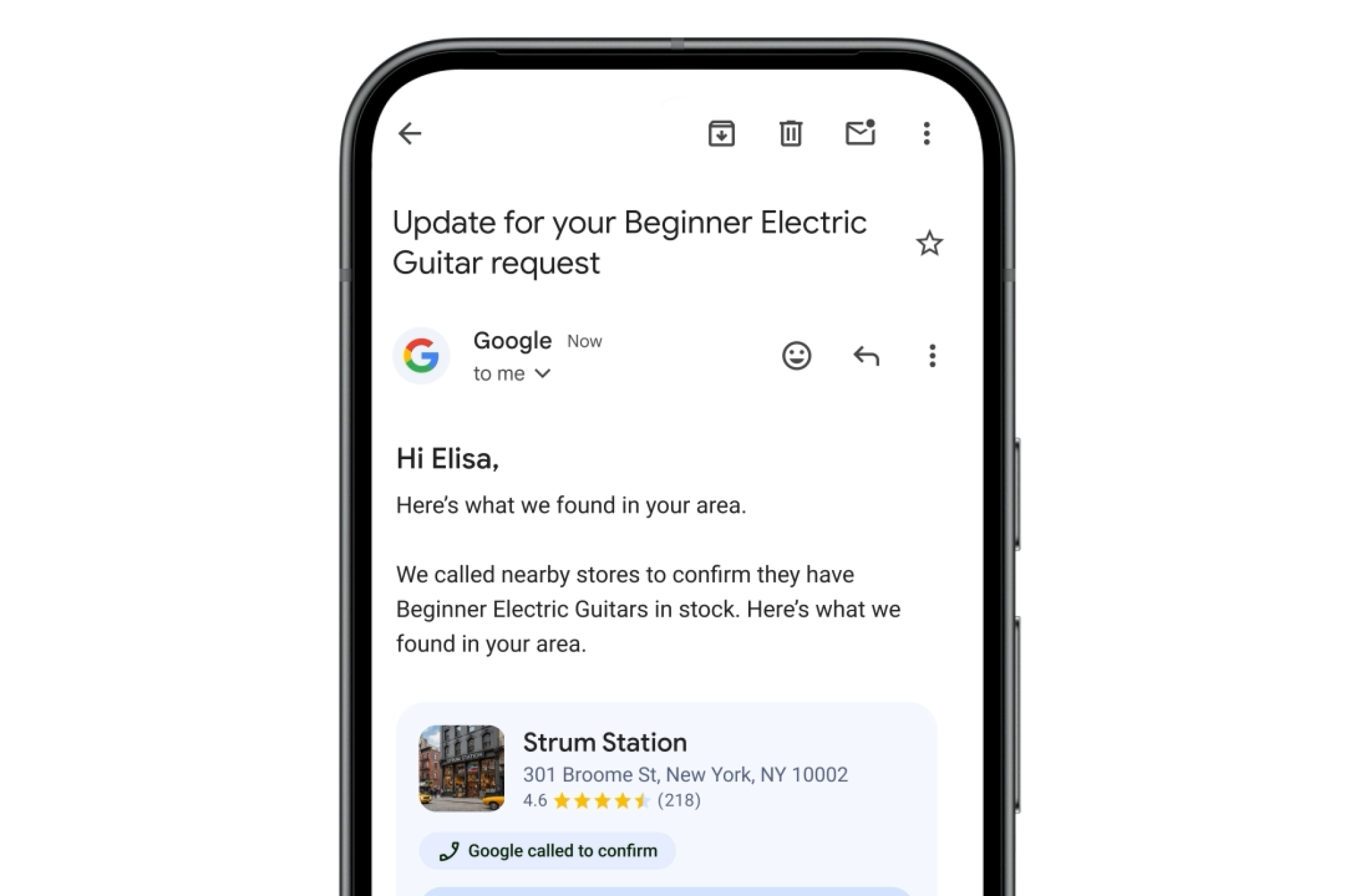 Google AI robocall feature demo at a press event