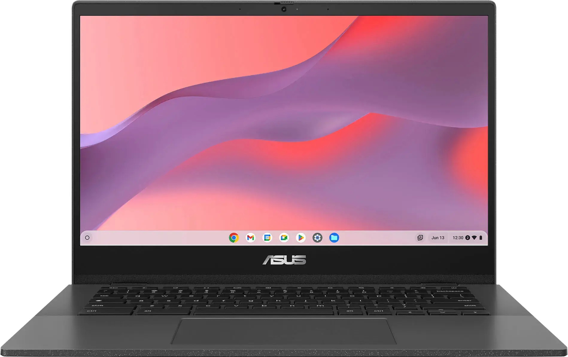 Close-up of an Asus Chromebook CM14, highlighting its simple design.