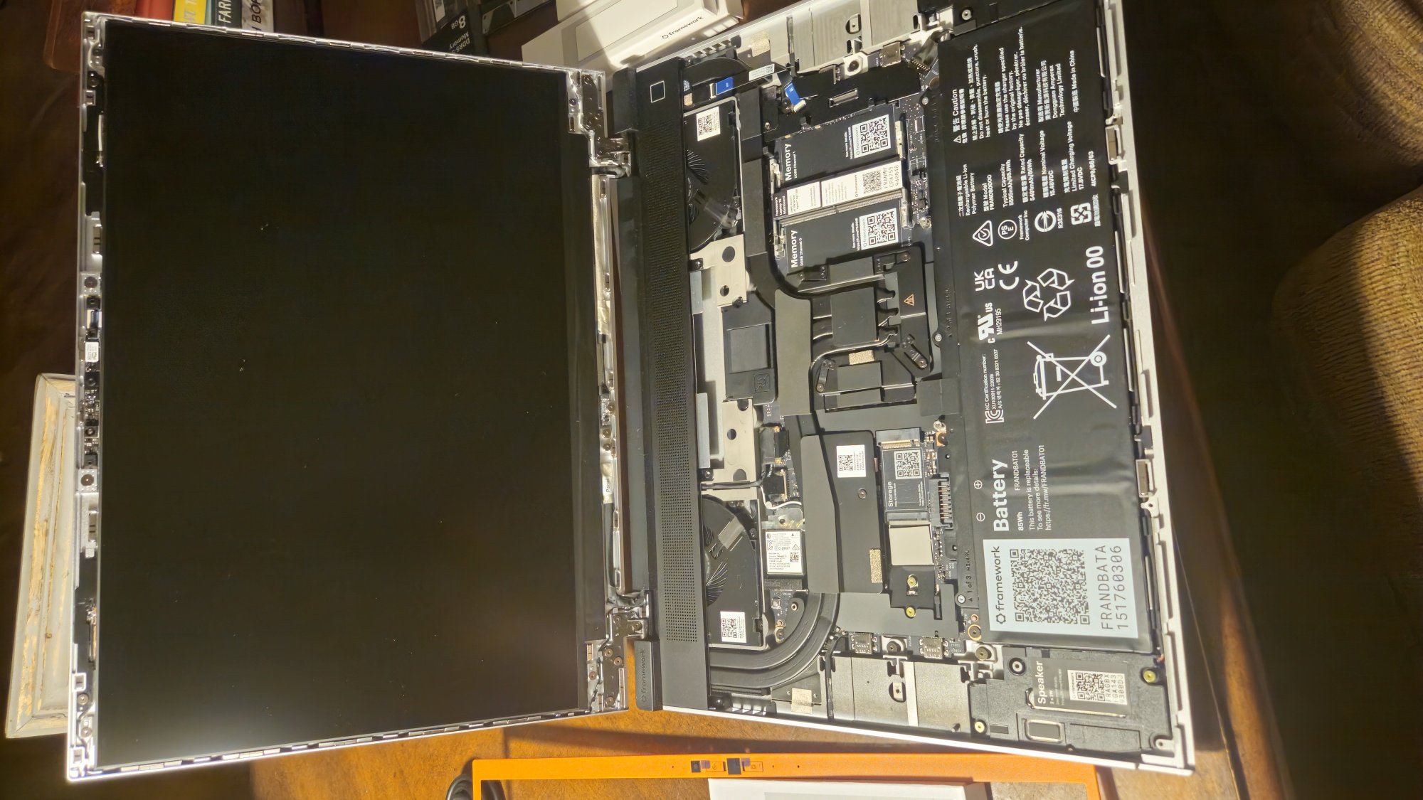 Framework Laptop 16 with expansion bay modules installed