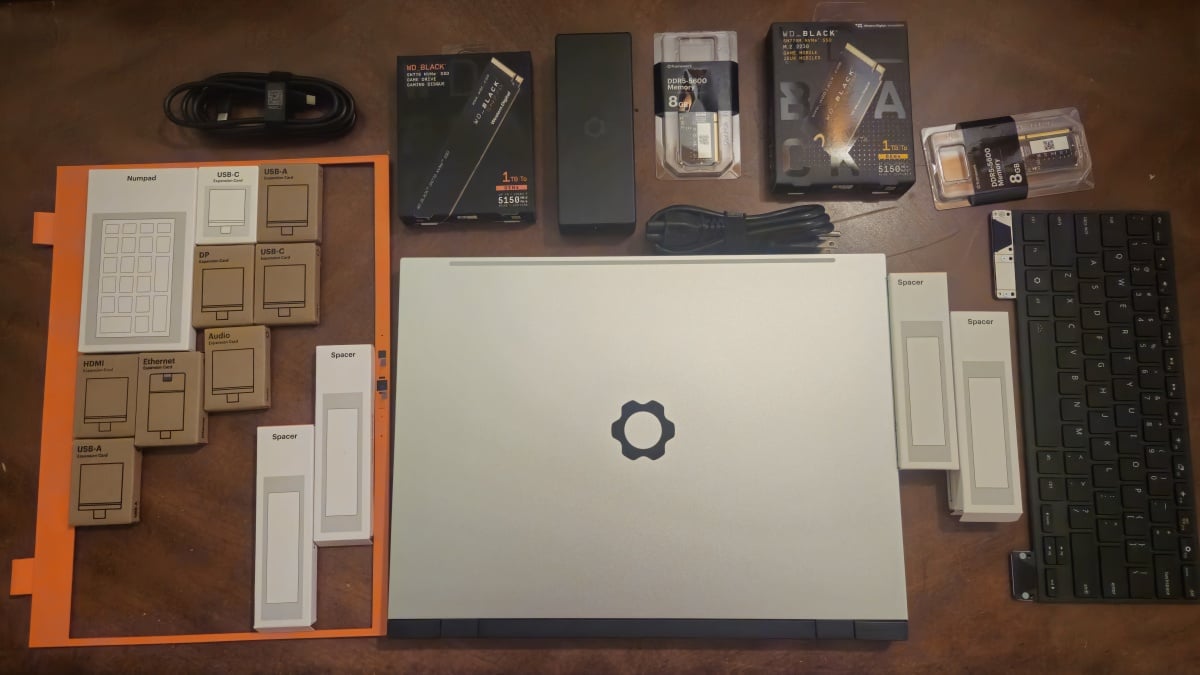 Close-up of the Framework Laptop 16's modular design