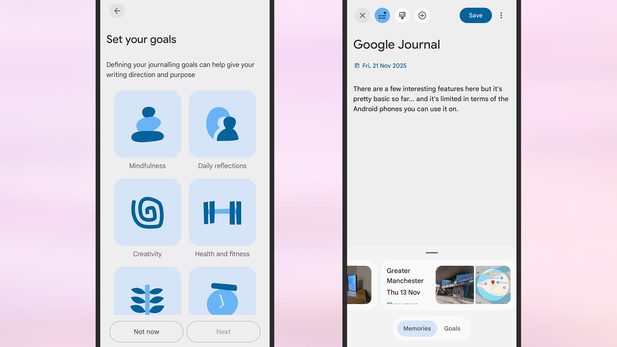 Exploring the features of a top-rated journal app. A mobile phone displaying a journal app interface with various features and options.