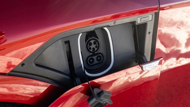 Rear view of the Cadillac Lyriq V showcasing its distinctive taillight design and overall presence