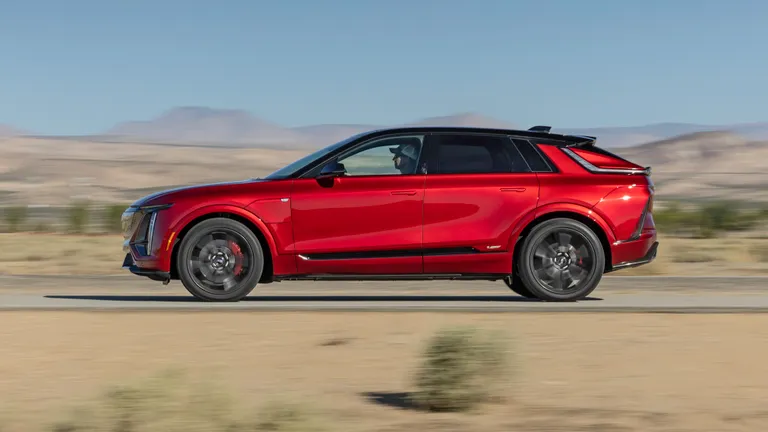 Close-up of the Cadillac Lyriq V's wheels and brakes showcasing its performance-oriented design