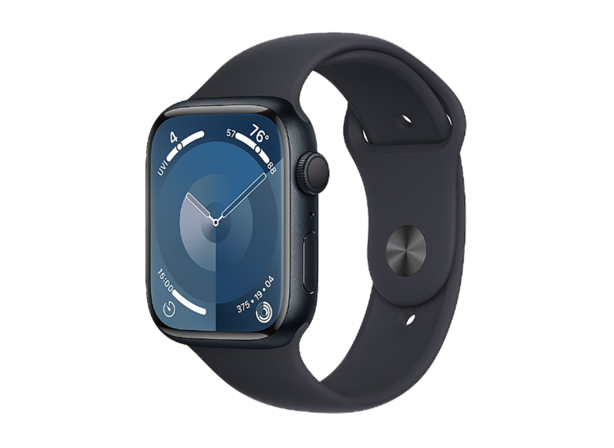 Close-up of Apple Watch Series 9 GPS 45mm showcasing its vibrant display and sleek design