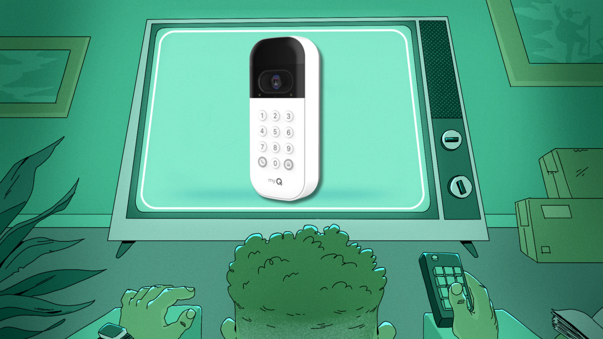 myQ Smart Garage Door Video Keypad offering remote access and video surveillance