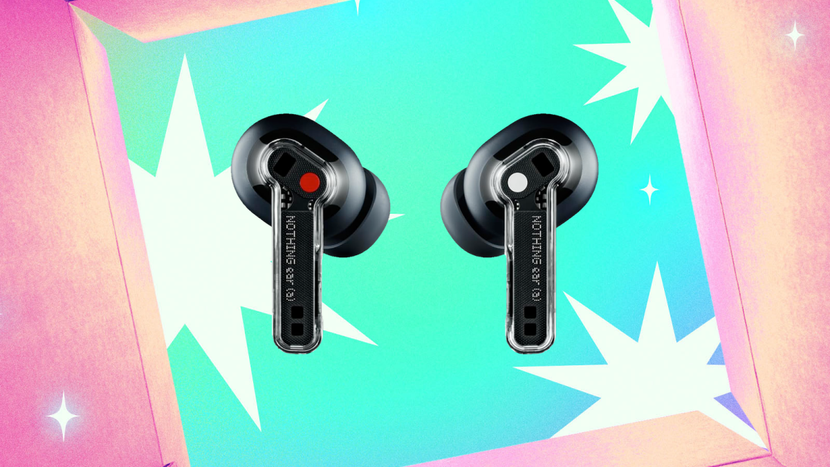 Nothing Ear (a) earbuds in clear case, showcasing design and transparency.