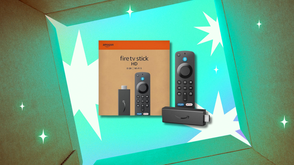 Amazon Fire TV Stick HD plugged into a TV, showcasing its compact size and easy setup