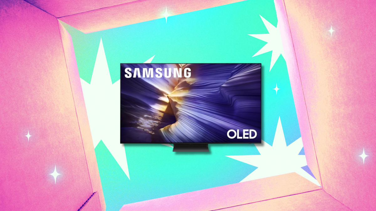 Close-up of the Samsung S90F OLED TV displaying vibrant colors