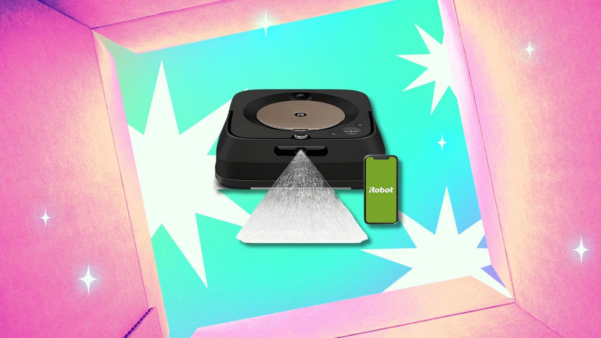 iRobot Braava Jet M6 Smart Robot Mop in action, cleaning a hardwood floor