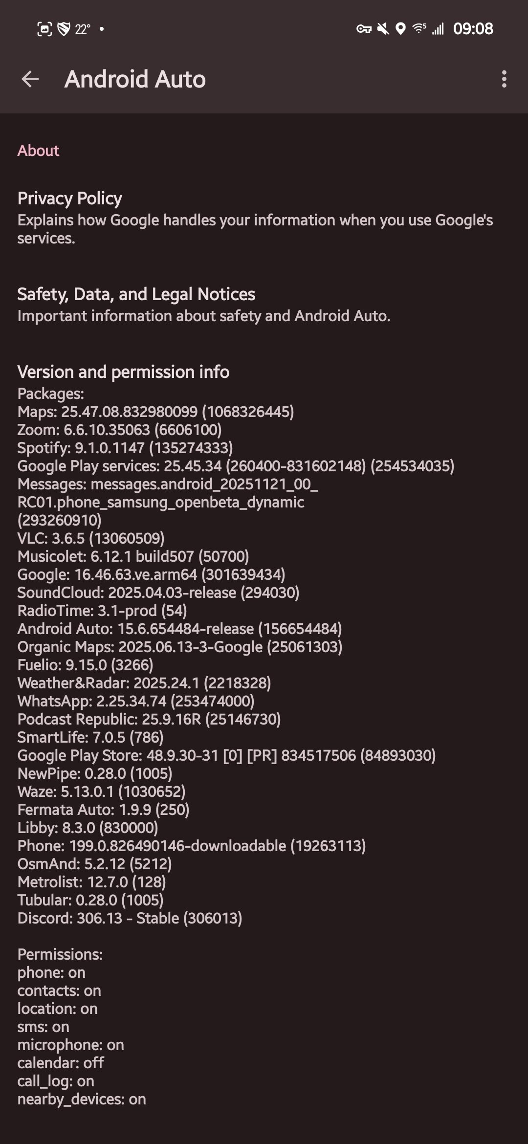 Android Auto interface showing navigation app