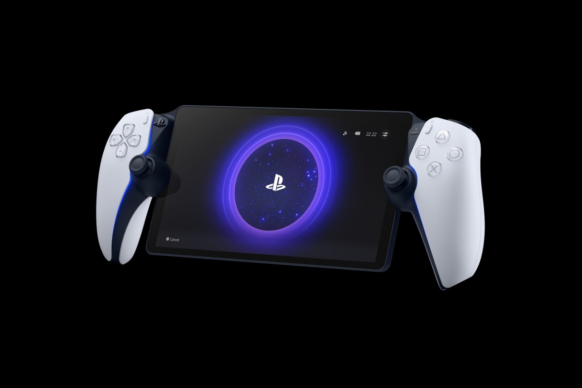 Person holding Sony PlayStation Portal playing a game, demonstrating its portability for PS5 remote play