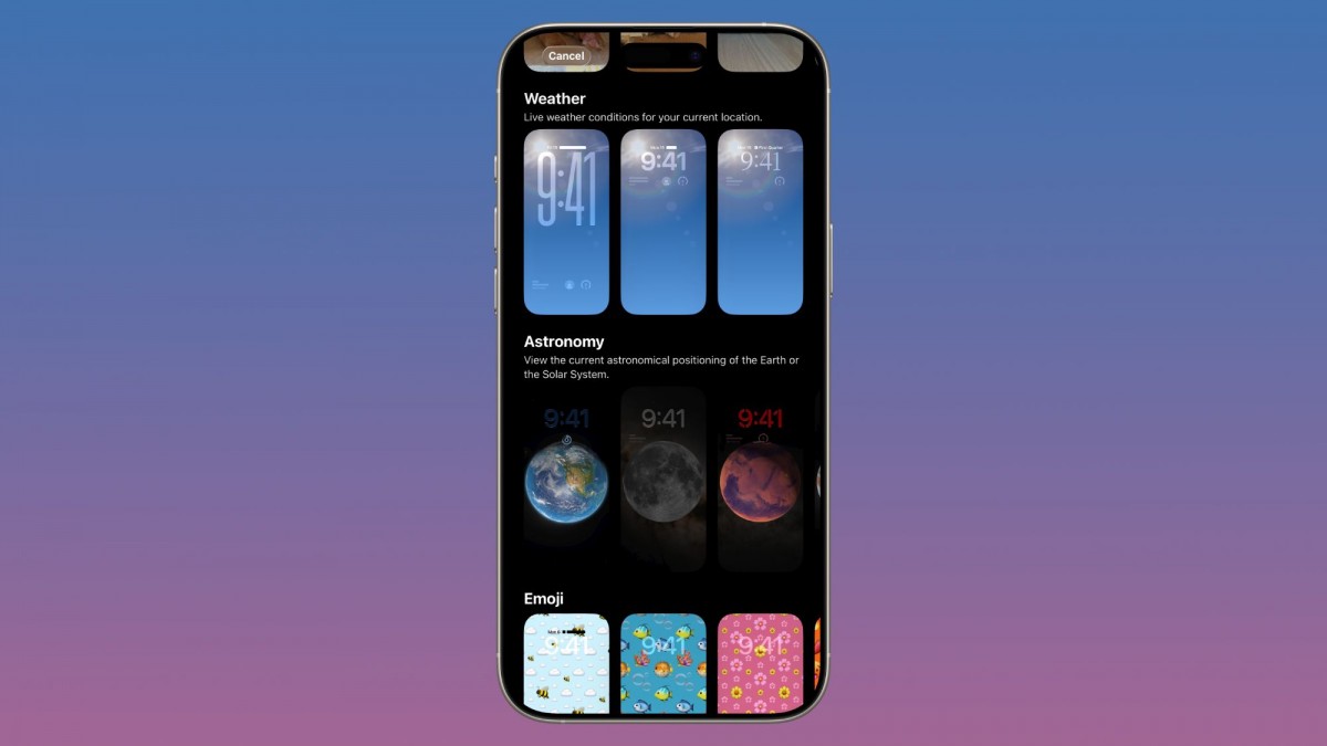 A screenshot of the iOS 26.3 Beta 1 Lock Screen customization showing the new dedicated Weather wallpaper section, emphasizing user-friendly features.