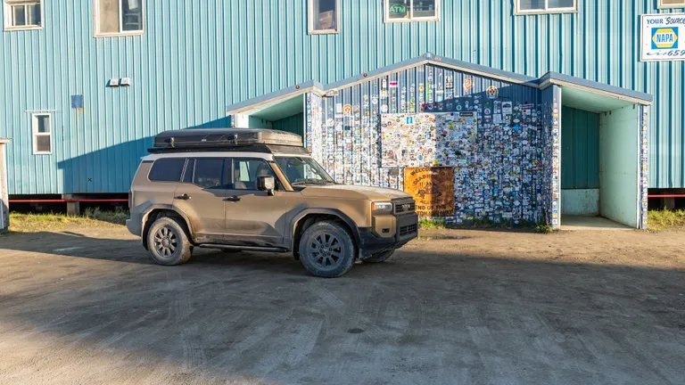 The 2025 Toyota Land Cruiser packed with expedition gear, ready to embark on its 8,000-mile journey through varied terrains.