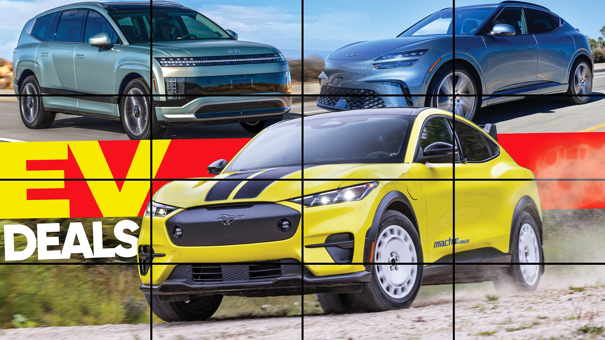 A sleek electric vehicle being charged at a public charging station, with a backdrop of winter trees, symbolizing December's best EV deals.