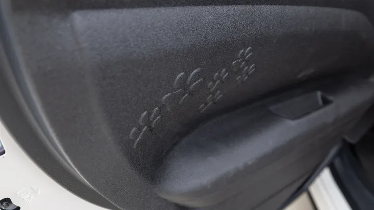 Close-up of the Subaru Forester's rear door protector, showcasing its durable material and secure fit, guarding against pet scratches.
