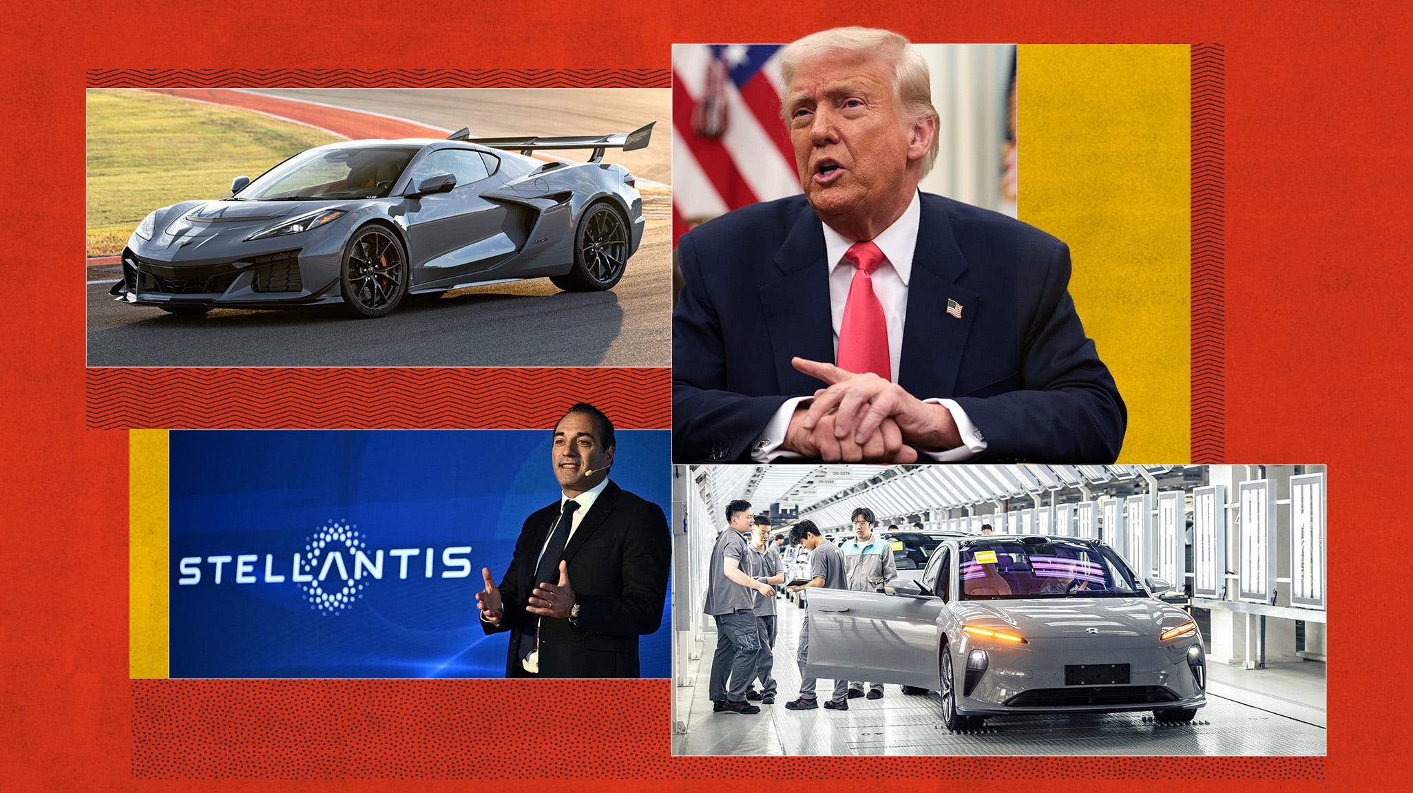 A complex global supply chain map illustrating interconnected automotive manufacturing and trade routes, highlighting the volatility of 2025 auto industry trends.