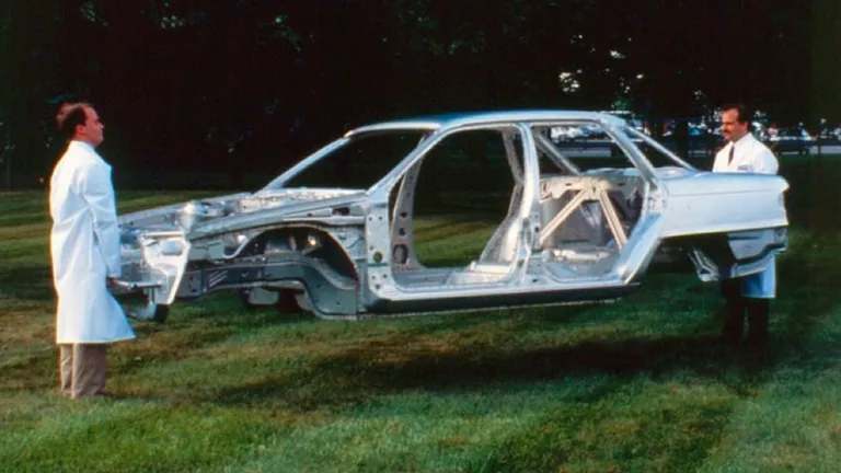 Detailed view of the Mercury Sable SHO's aluminum chassis components, highlighting advanced construction.