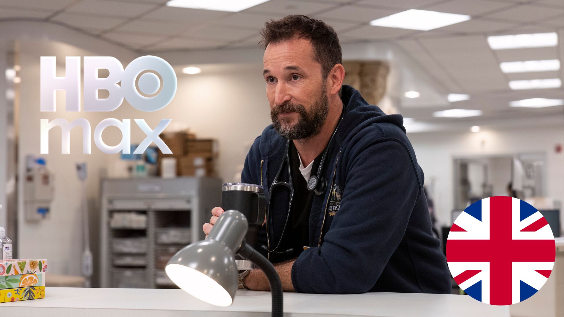 Max streaming service logo against a backdrop of iconic shows, indicating its UK release.