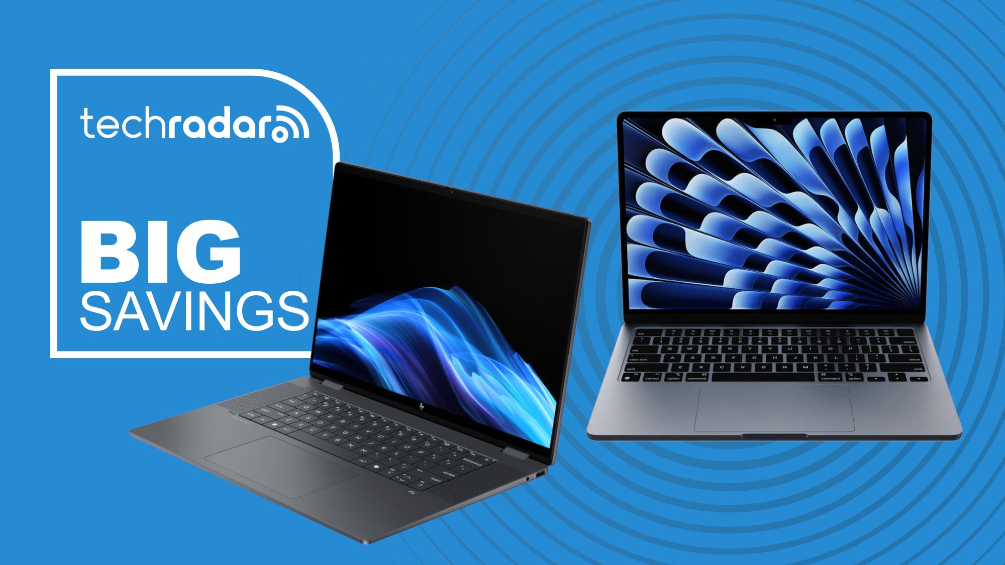 HP Omnibook X Flip versus Apple MacBook Air HP Omnibook X Flip versus Apple MacBook Air on a table