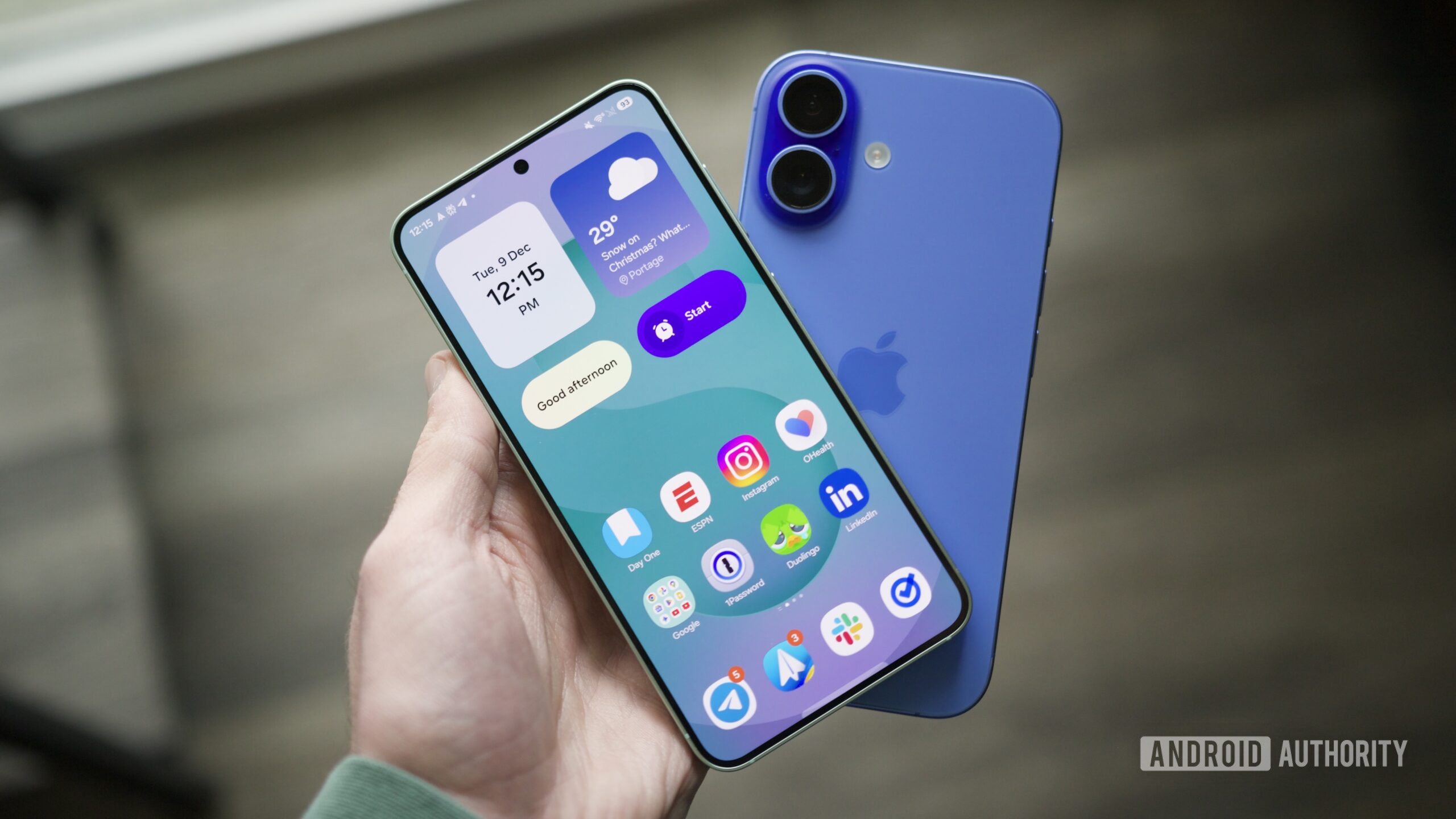 A side-by-side comparison of One UI 8.5's Quick Settings and iOS's Control Center, highlighting the visual similarities in layout and slider orientation that contribute to the One UI 8.5 beta's striking iOS resemblance on Samsung phones.