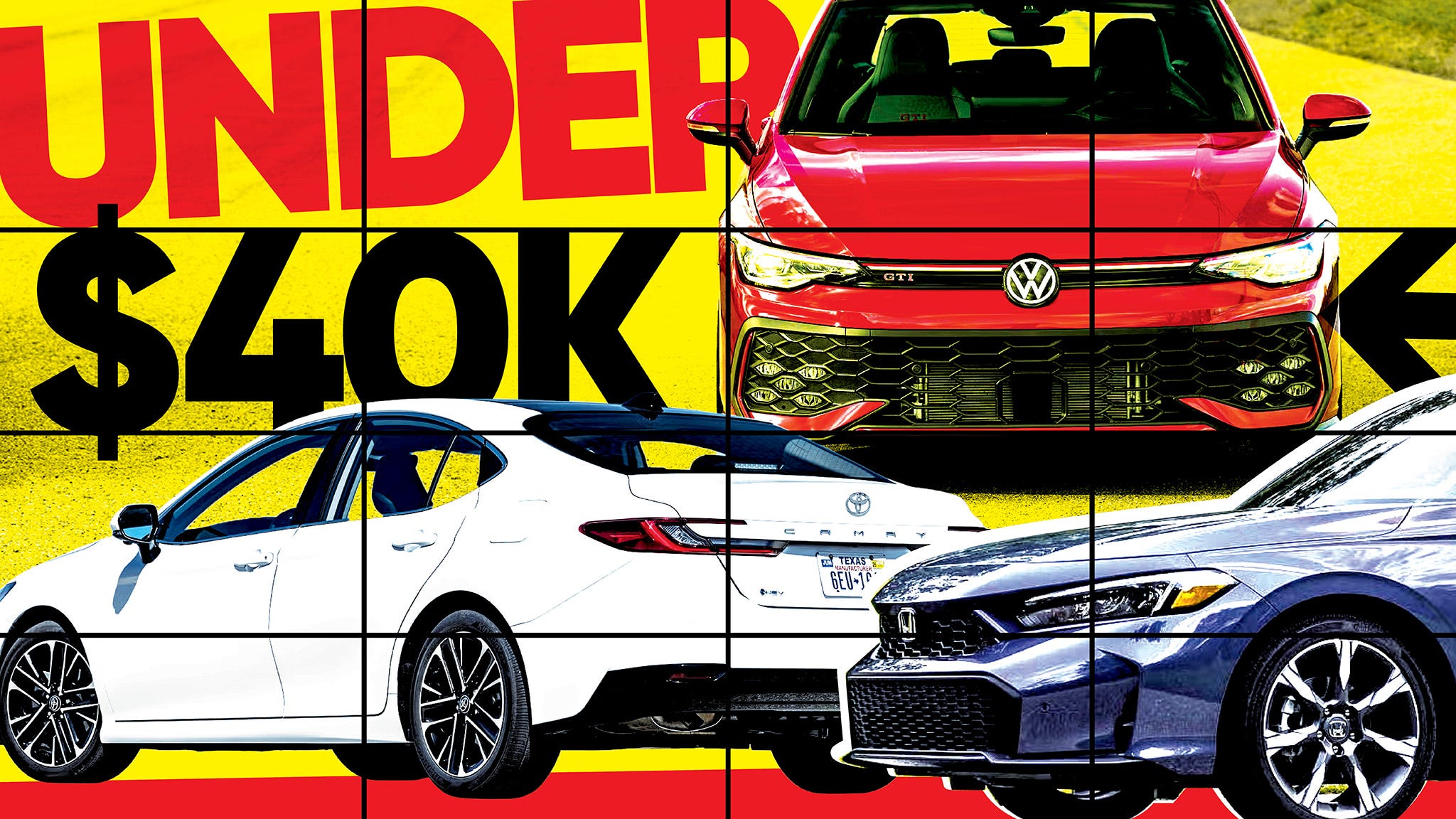 A family examining a modern, sleek sedan at a dealership, symbolizing the search for smart new cars under $40K.