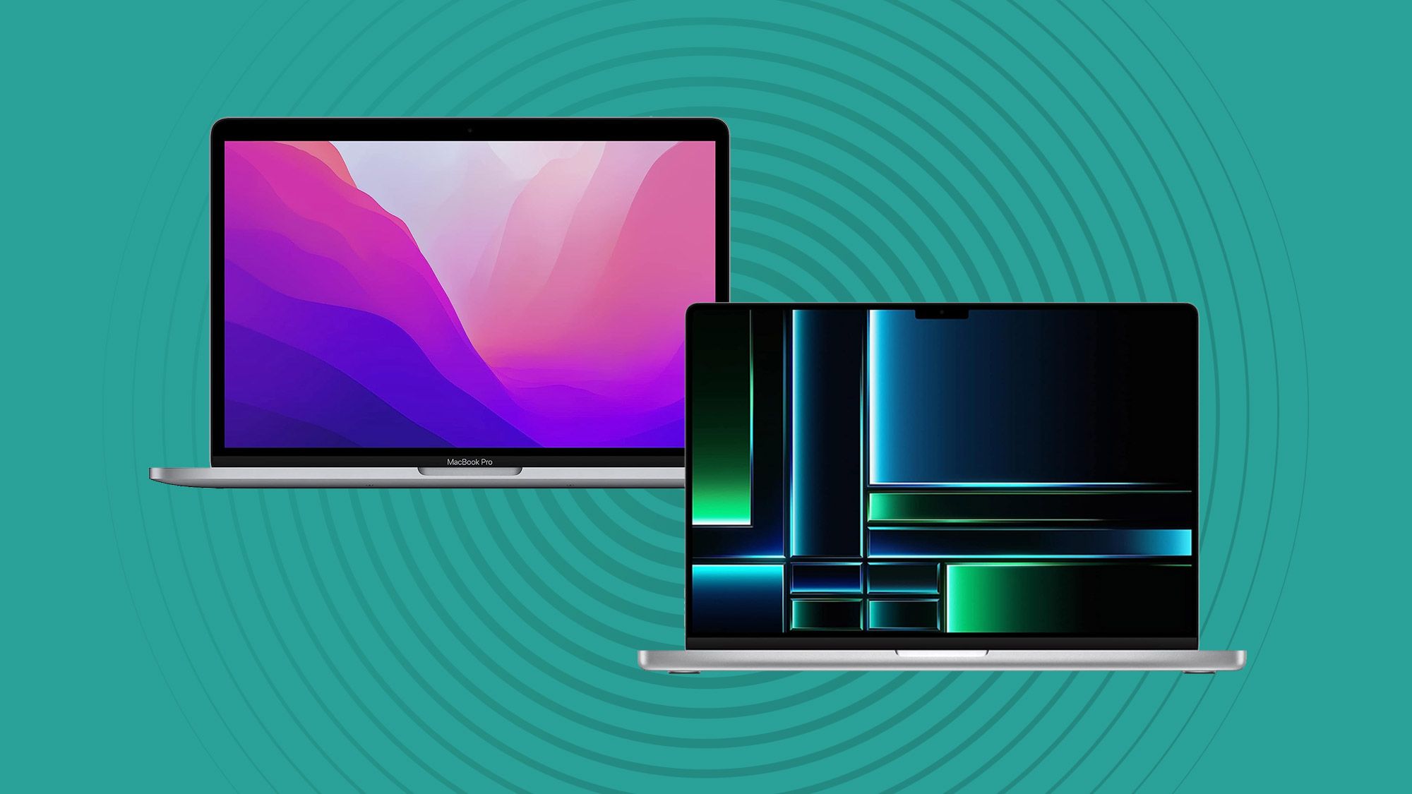 A sleek silver MacBook Pro displaying a vibrant graphic design, symbolizing the best MacBook Pro deals in December.