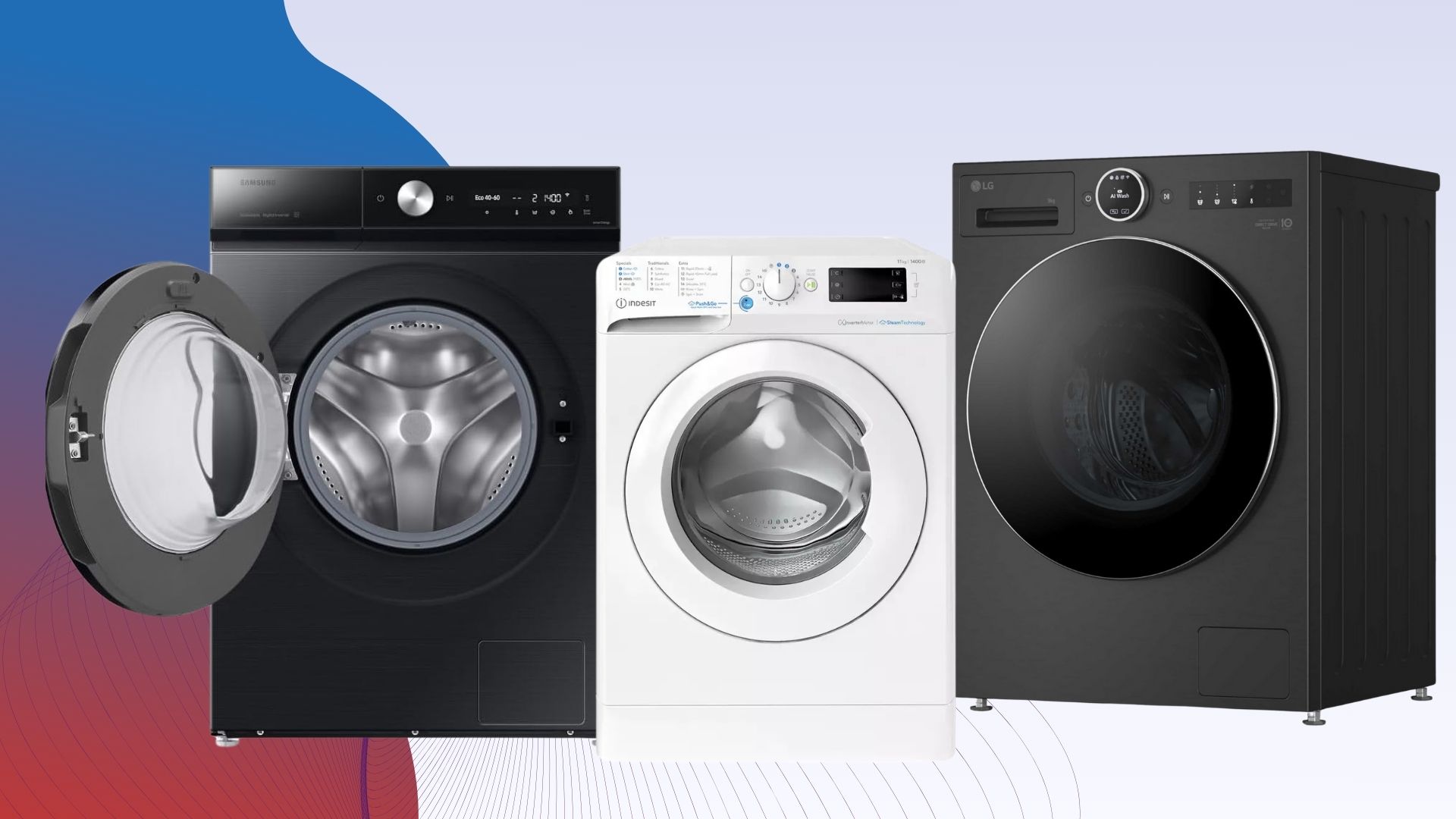 A modern, sleek washing machine with a digital display, highlighting its advanced features for 2026.